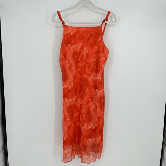 Vintage 90s Y2K Chiffon Dress Size S Floral Orange Knee Length Prom Bodycone - Picture 2 of 12